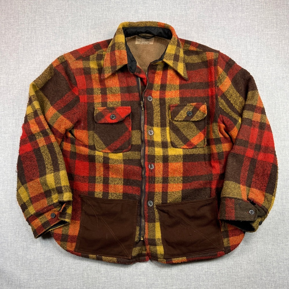 VTG 80s Kmart Buffalo Plaid Wool Jacket Men L Sherpa Lined Workwear Rugged Retro
